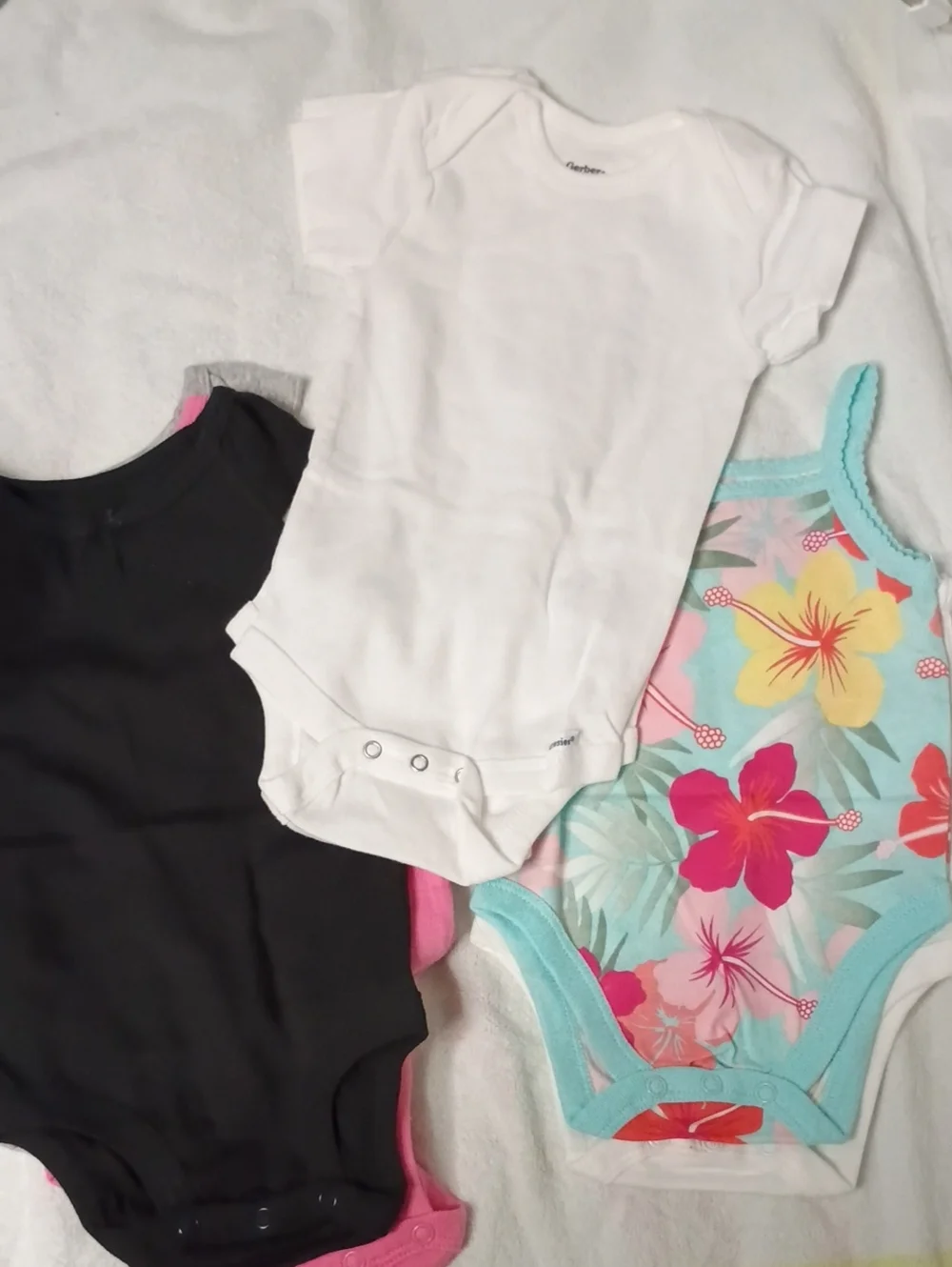 Gerber White, Black & Floral Multi-Color Baby One-Piece Bundle